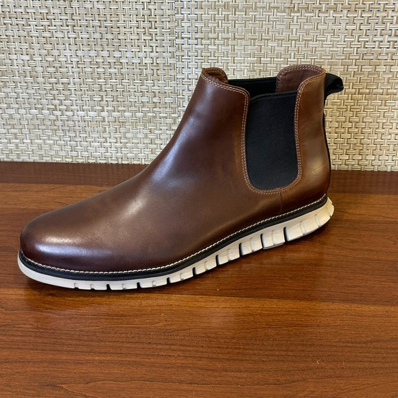 🌟2xHP🌟Cole Haan Zerogrand Waterproof Chelsea Boots Brown Bourbon Leather C30164 - Picture 6 of 11